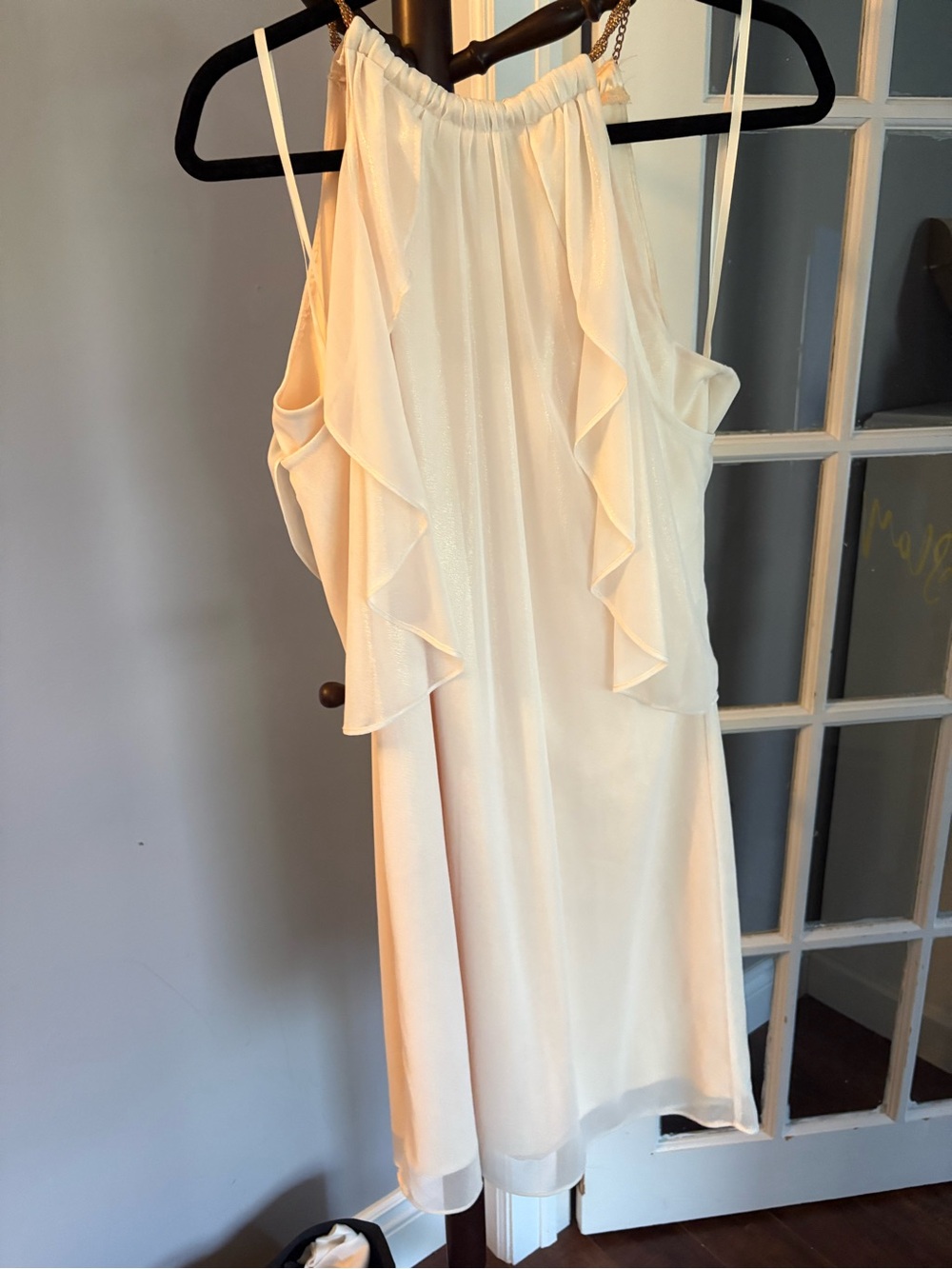 le chateau Cream Ruffle Halter Mini Dress
